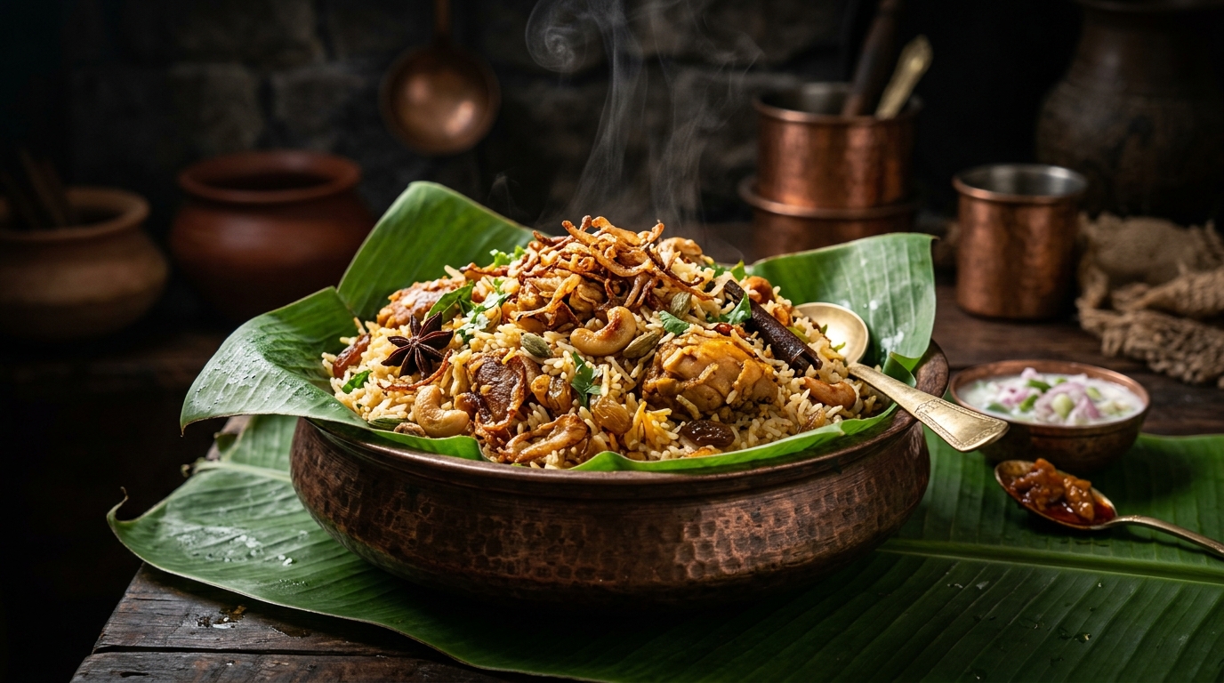 Authentic Kerala Malabar Chicken Biriyani in Copper Pot