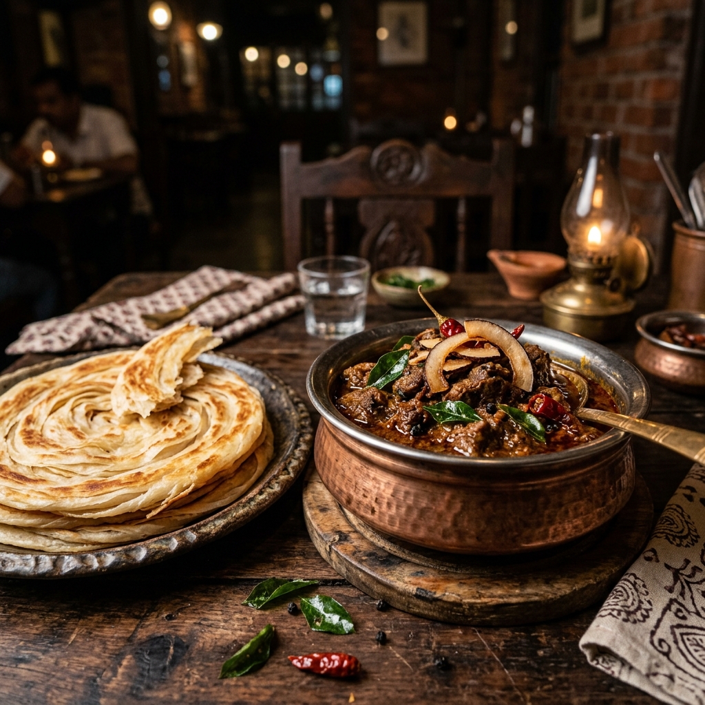 Flaky Porotta and Beef Roast